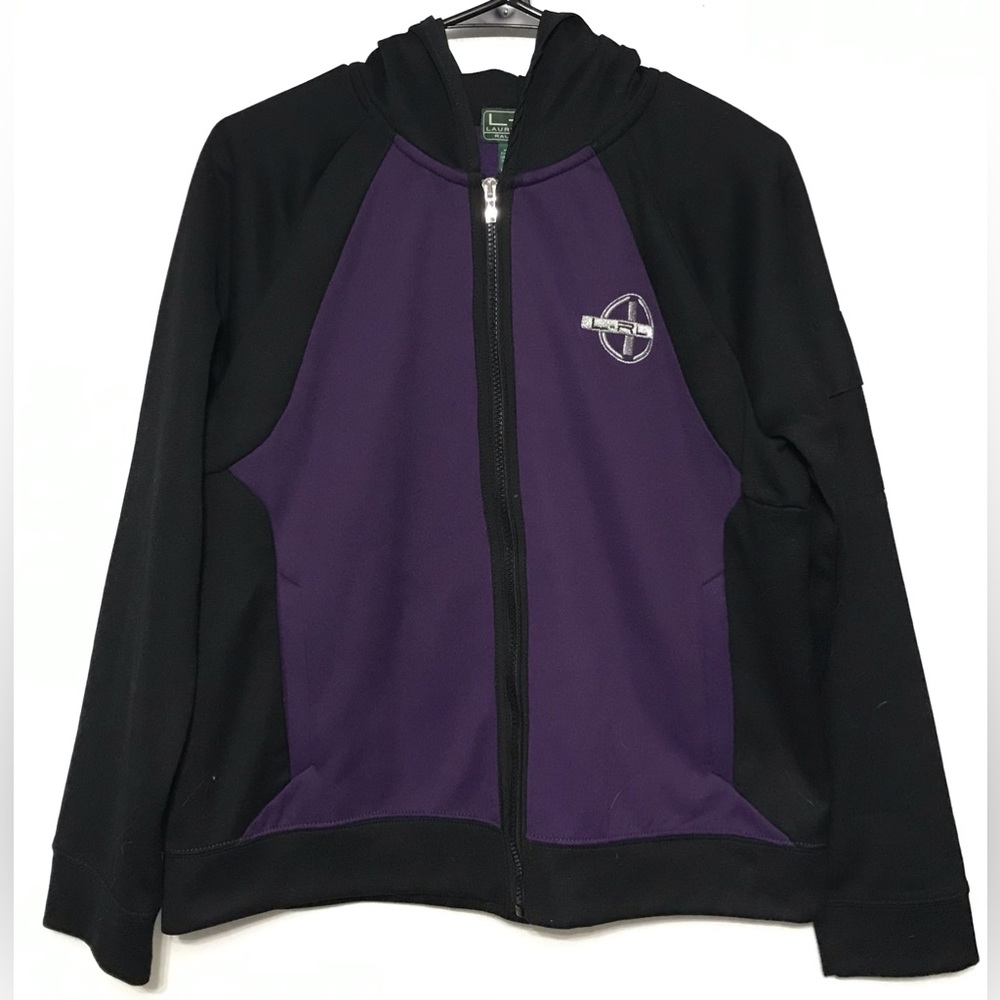 Ralph Lauren Active Wear Hooded Purple & Black Athletic Jacket - Size Large
